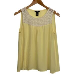 H&M Butter Yellow Sleeveless Summer Top with Crocheted Yoke Size 8